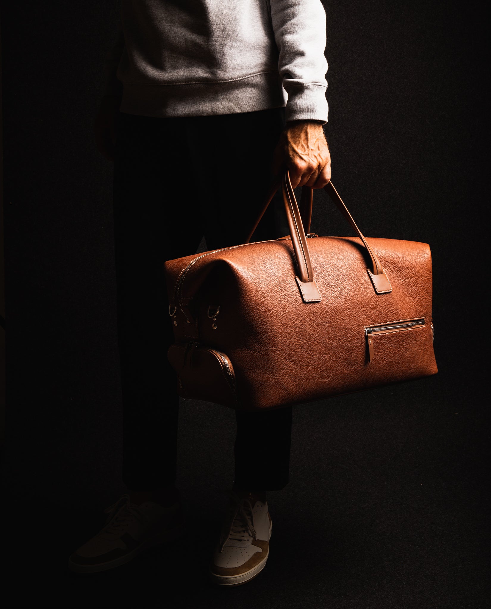 WILSON, cognac | Weekender lundi en cuir grainé et lisse