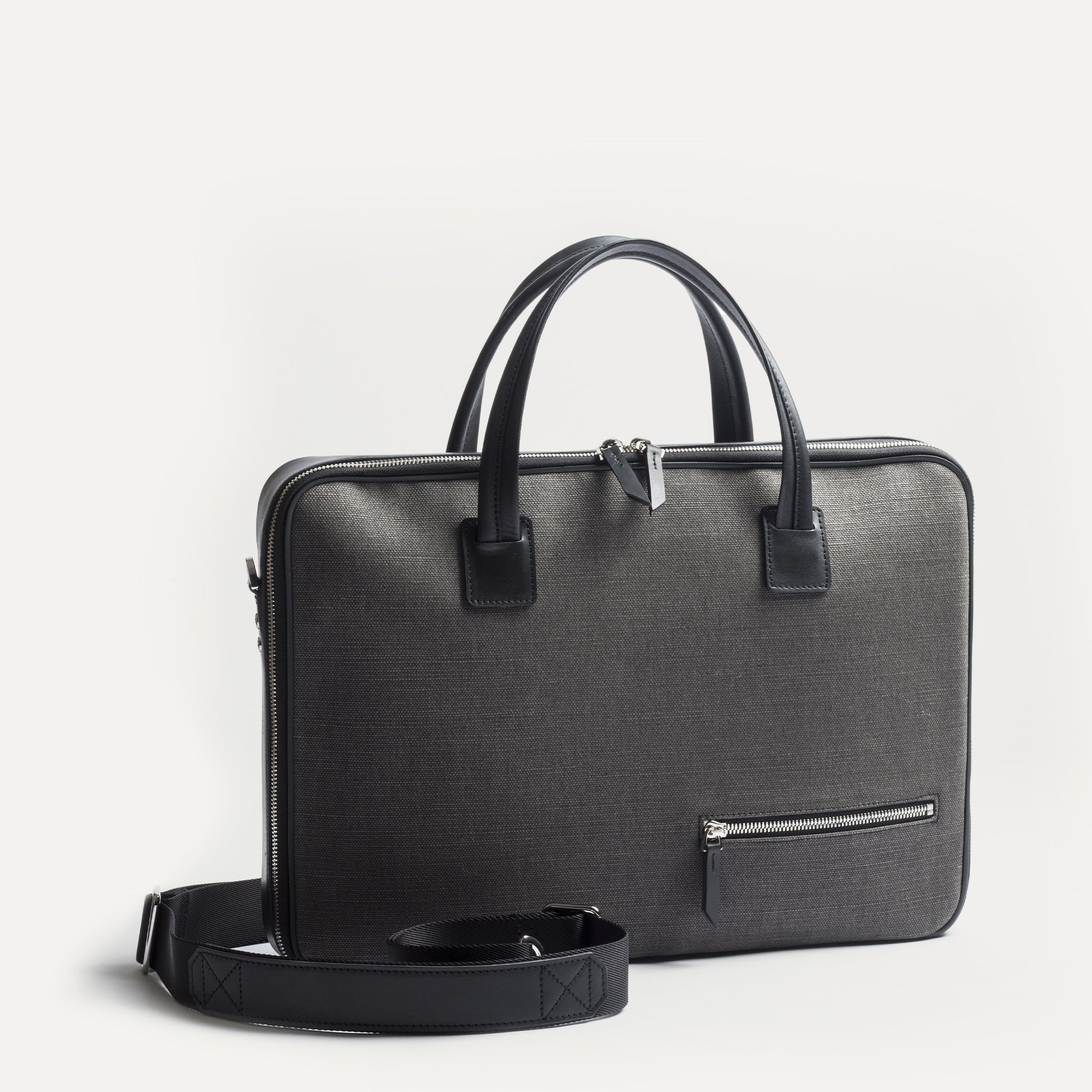 lundi Leather Briefcase | DIEGO Gray & Black