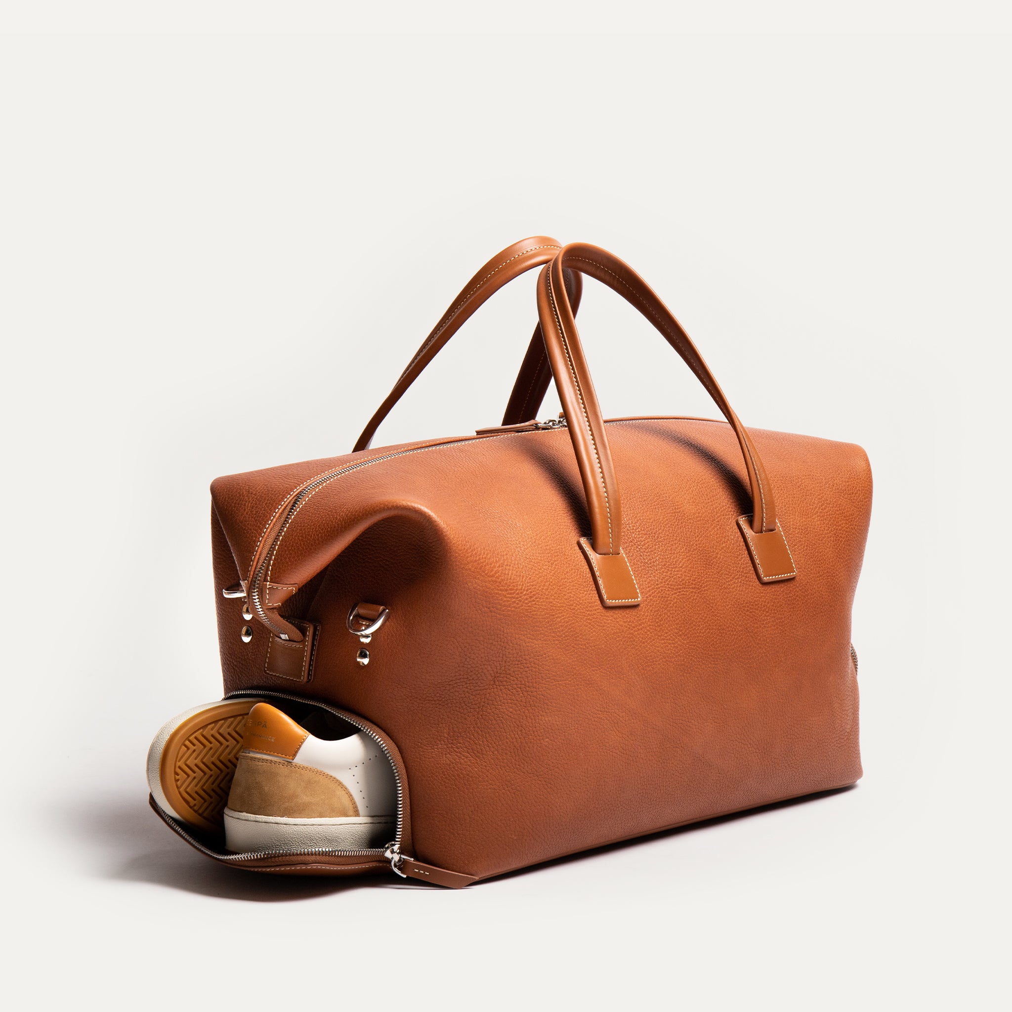 WILSON, cognac | Weekender lundi en cuir grainé et lisse