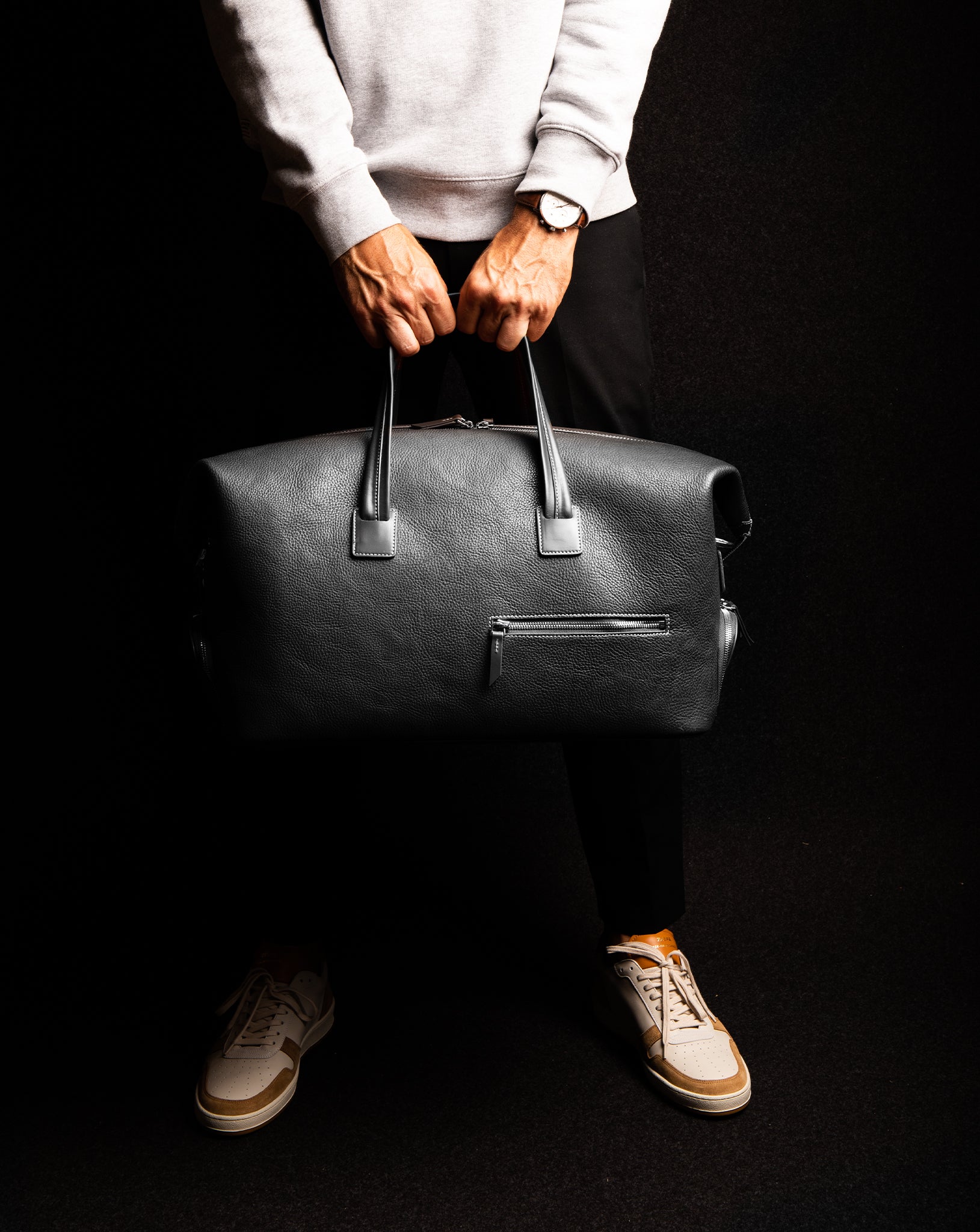 WILSON, Noir | Weekender lundi en cuir grainé et lisse