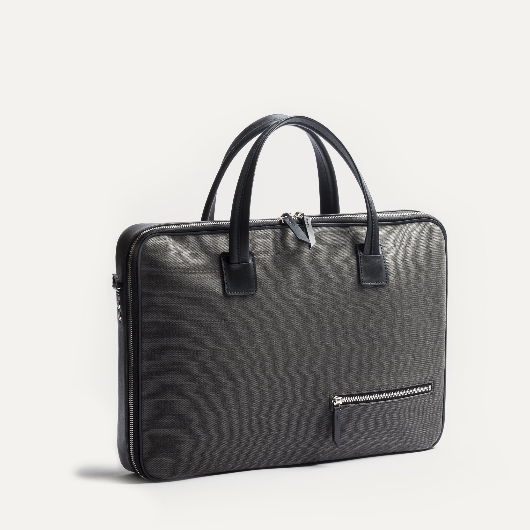 lundi Leather Briefcase | DIEGO Gray & Black