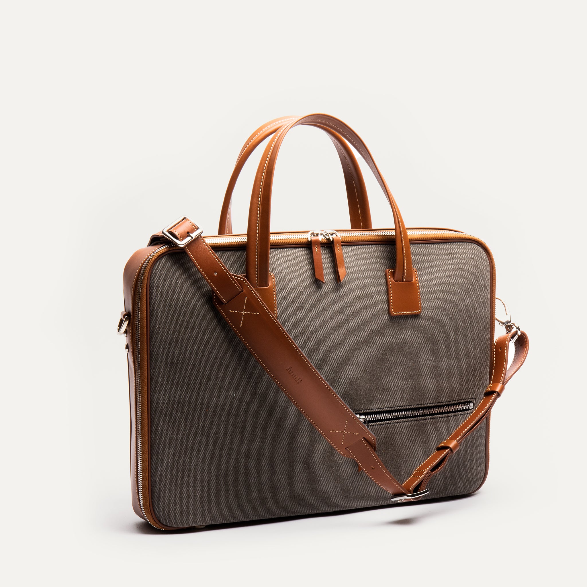 lundi Leather Briefcase | DIEGO Gray & Cognac