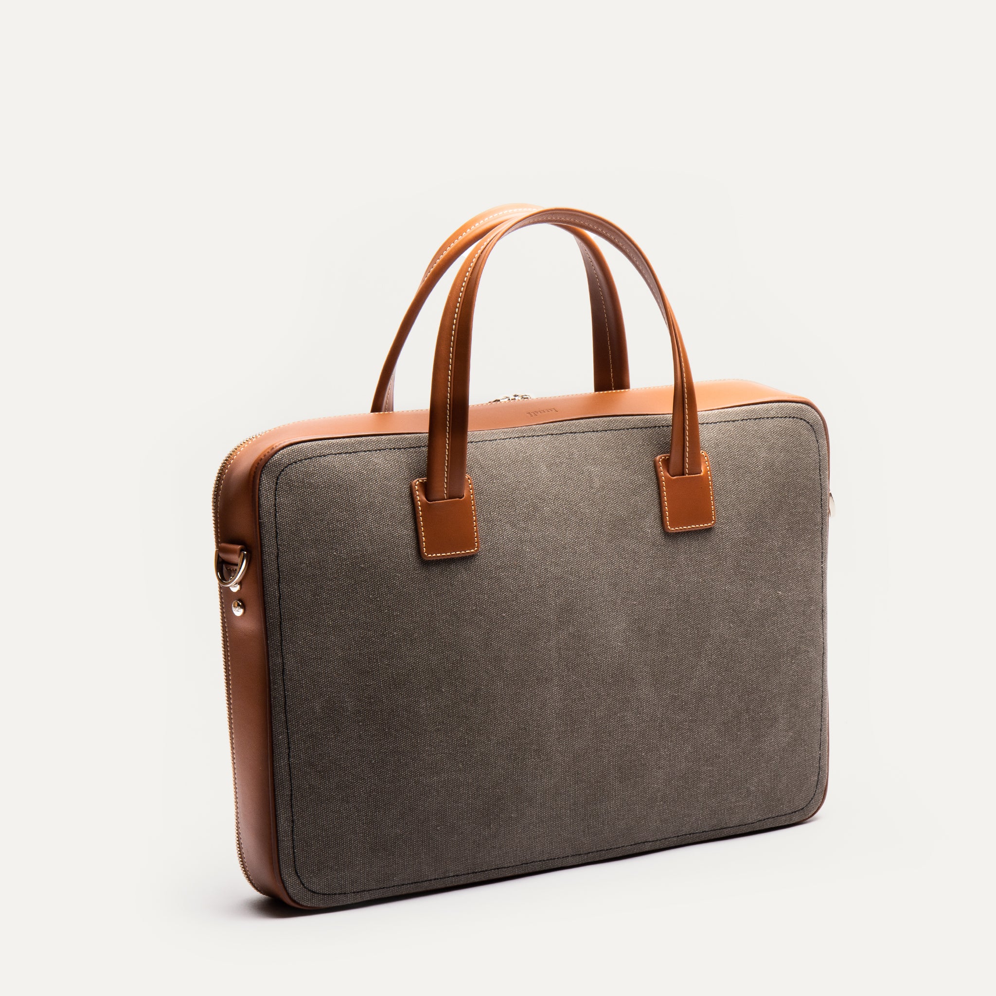lundi Leather Briefcase | DIEGO Gray & Cognac