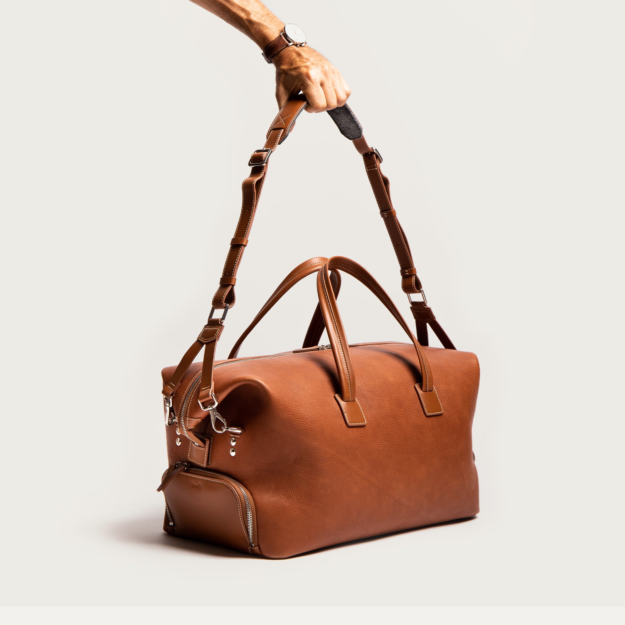 WILSON, cognac | Weekender lundi en cuir grainé et lisse