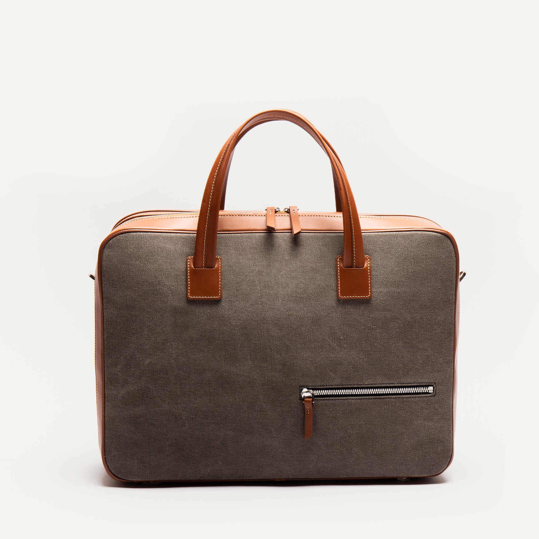 CONALLY - Gris & Cognac | Sac ordinateur 36 heures lundi en toile et cuir