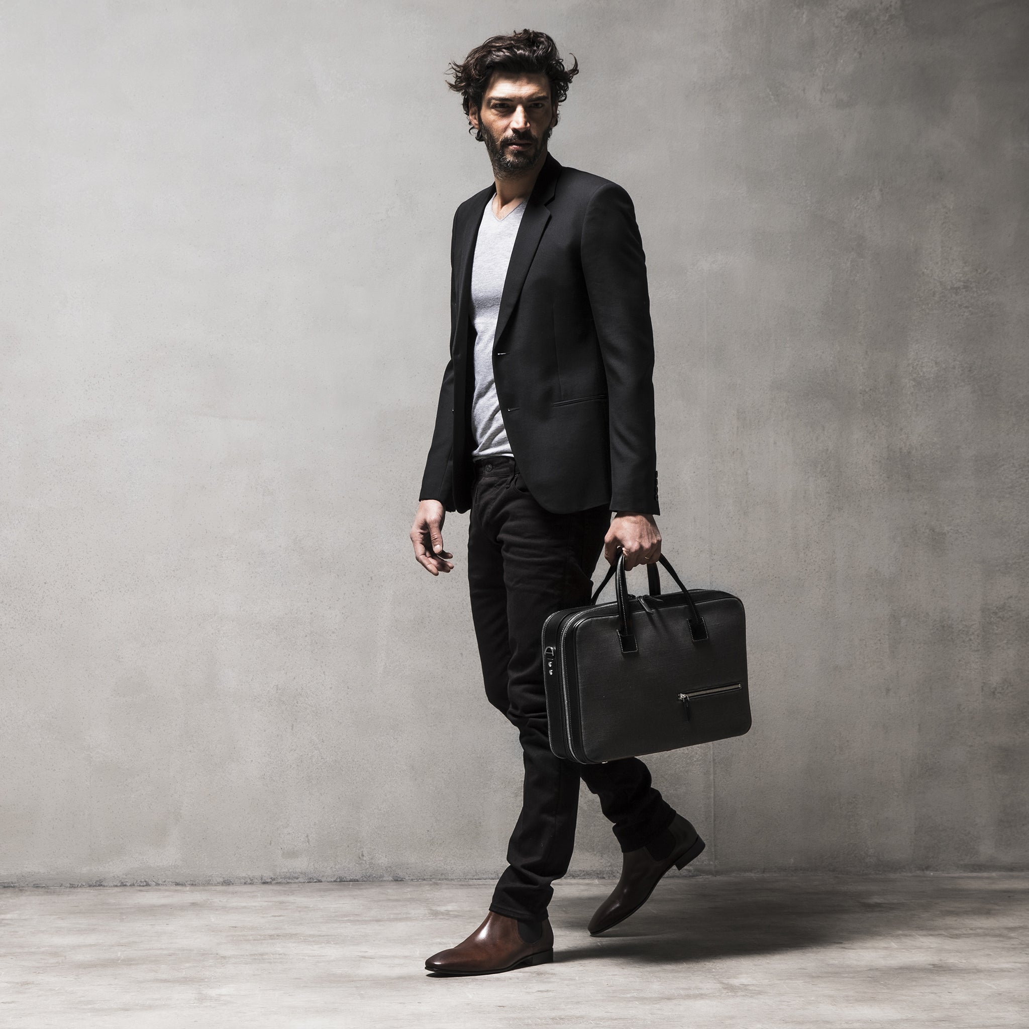 CONALLY - Gris & Noir | Sac ordinateur 36 heures lundi en toile et cuir