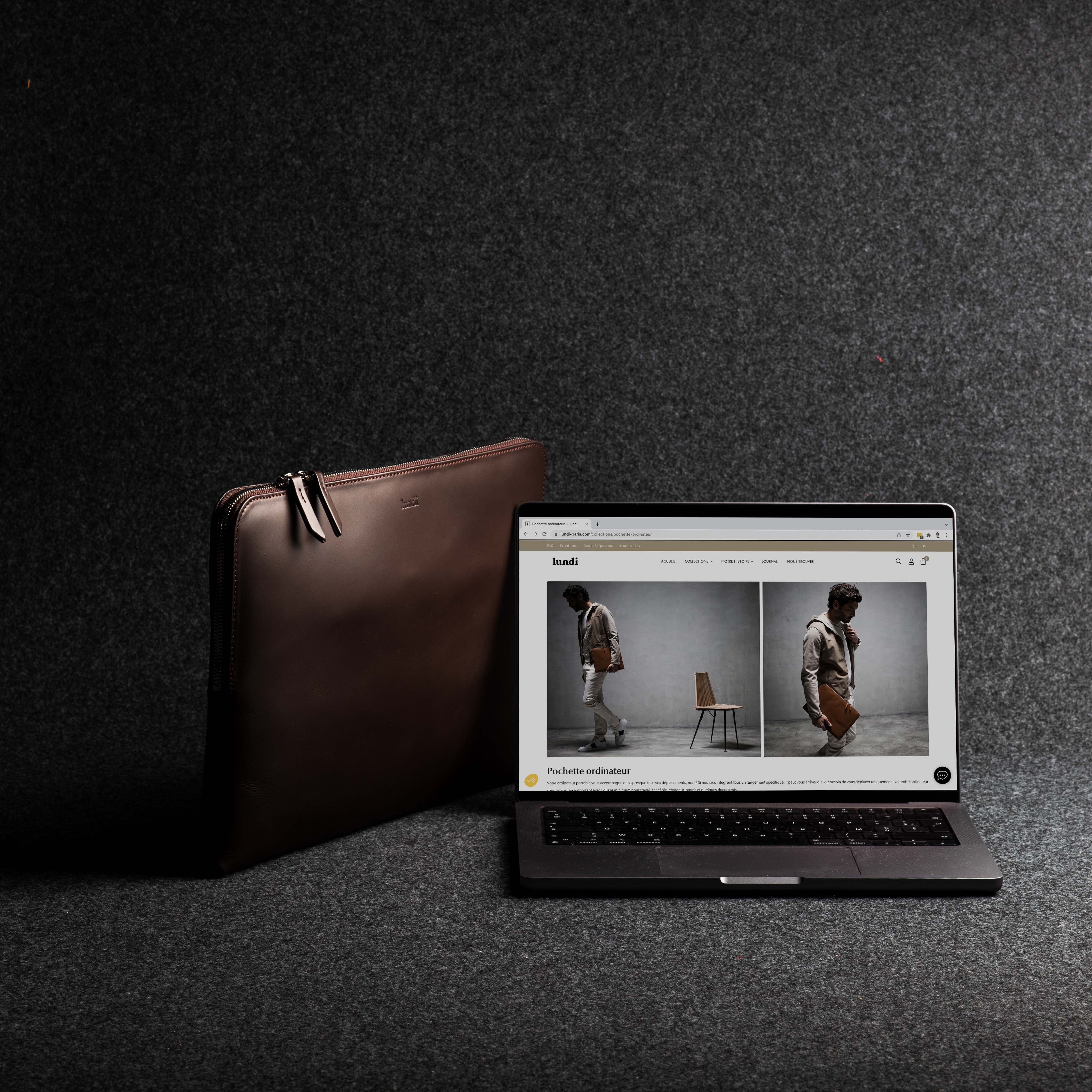 13 and 14-inch Leather Laptop Sleeve| SANDRO Chestnut